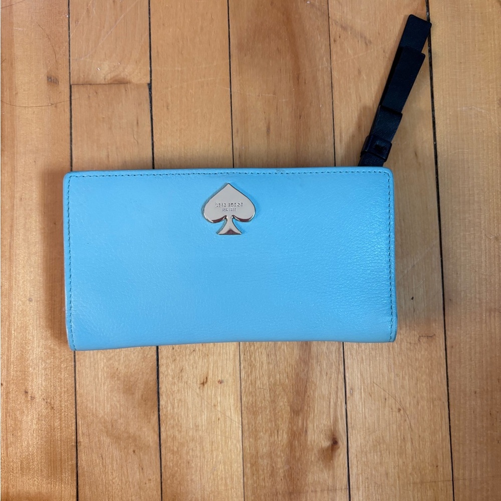 Kate Spade Blue Leather Wallet with Silver Spade